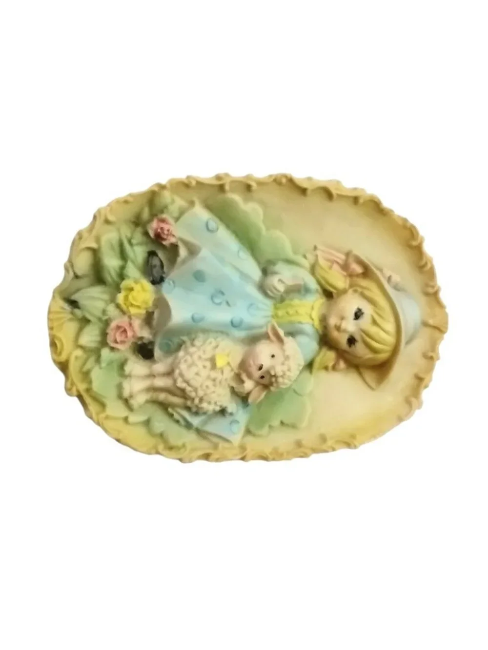 Vintage Little Bo Peep Composite 3D Molded Plaque Decor Kitsch Nursery Rhyme